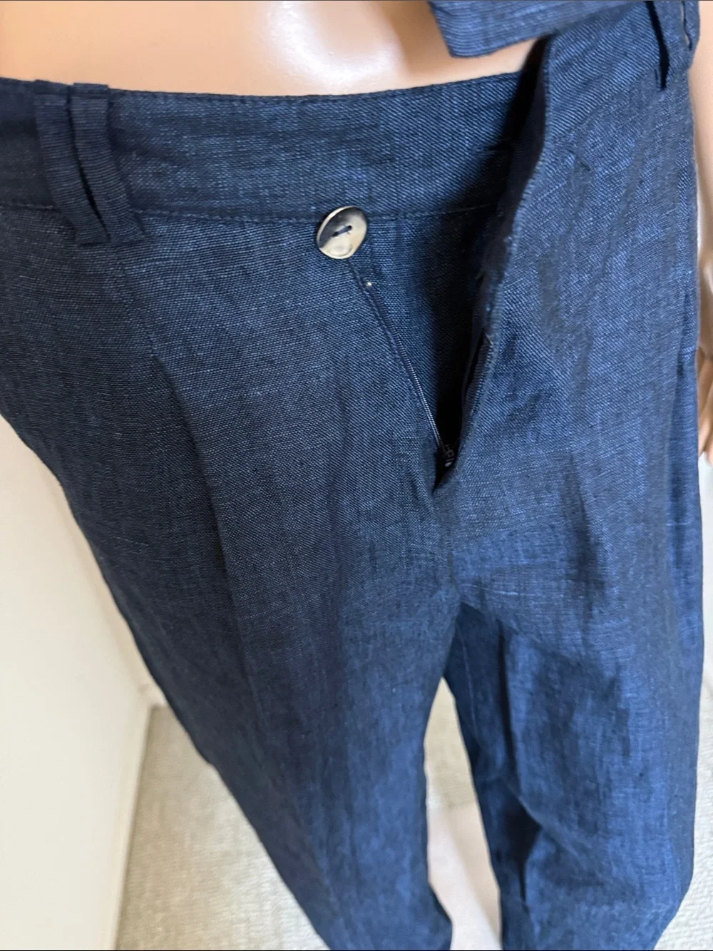 ZARA Sleeveless Navy Double- Breasted 100% linen Vest and Pants Set